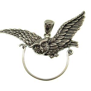 Solid 925 Sterling Silver Barn Owl Charm Holder Carrier Hanger Pendant
